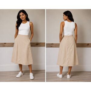 Zara Parachute Style Sleeveless Neutral Midi Dress Oversized Pockets Small